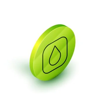 Isometric line Water drop icon isolated on white background. Green circle but Stock Illustration