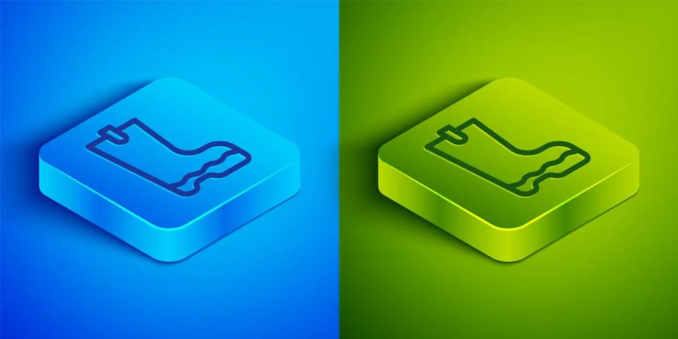 Isometric line Waterproof rubber boot icon isolated on blue and green background Stock Illustration