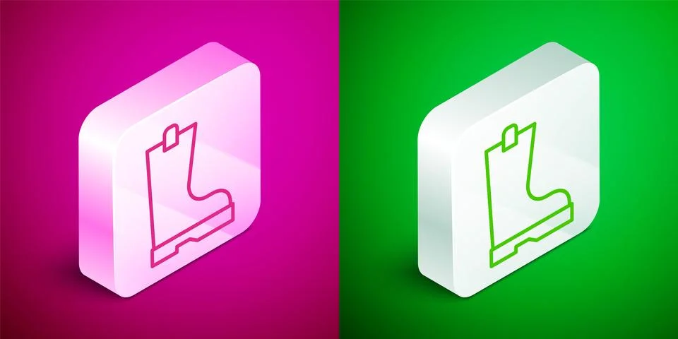 Isometric line Waterproof rubber boot icon isolated on pink and green background Stock Illustration