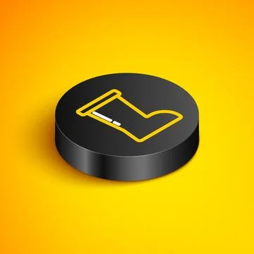 Isometric line Waterproof rubber boot icon isolated on yellow background. G.. Stock Illustration