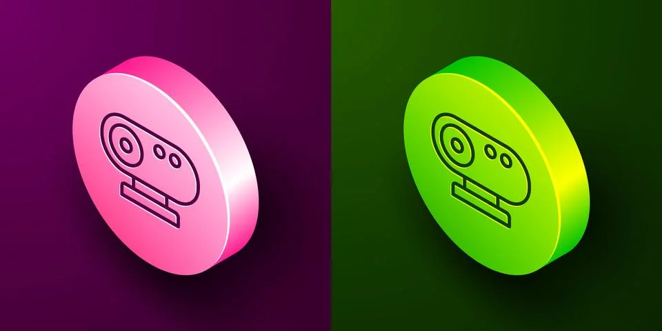 Isometric line Web camera icon isolated on purple and green background. Chat Stock Illustration