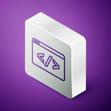 Isometric line Web design and front end development icon isolated on purple Stock Illustration