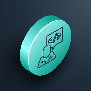 Isometric line Web design and front end development icon isolated on black Stock Illustration