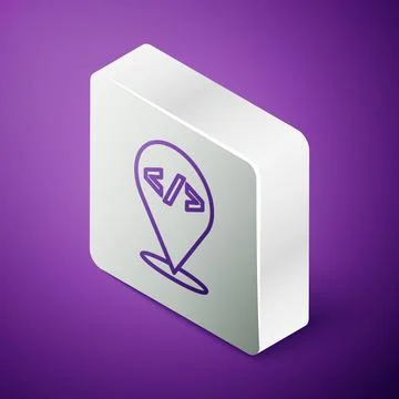 Isometric line Web design and front end development icon isolated on purple Stock Illustration