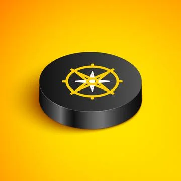 Isometric line Wind rose icon isolated on yellow background. Compass icon for Stock Illustration