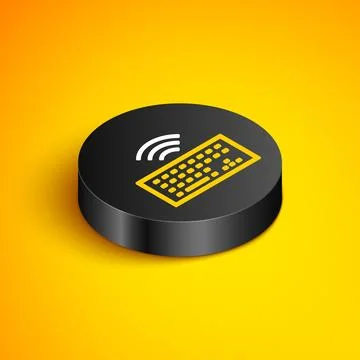 Isometric line Wireless computer keyboard icon isolated on yellow backgroun.. Stock Illustration