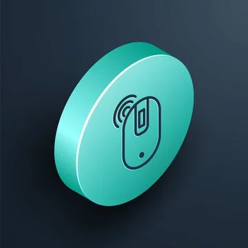 Isometric line Wireless computer mouse icon isolated on black background Stock Illustration