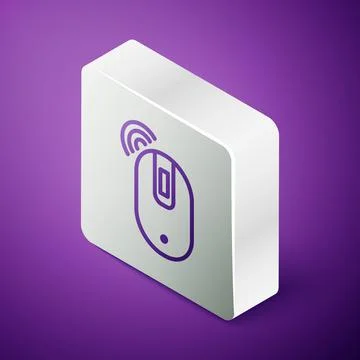 Isometric line Wireless computer mouse icon isolated on purple background Stockillustratie