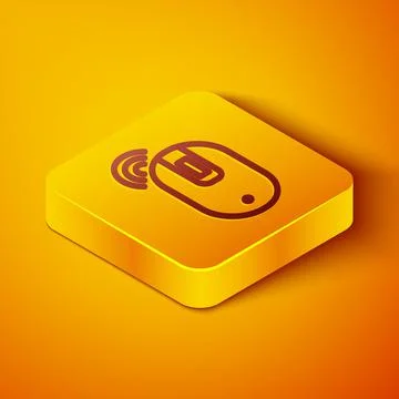 Isometric line Wireless computer mouse icon isolated on orange background Stock Illustration