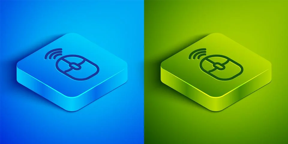 Isometric line Wireless computer mouse icon isolated on blue and green Stock Illustration