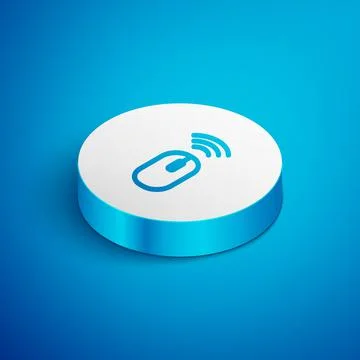 Isometric line Wireless computer mouse system icon isolated on blue background イラスト素材