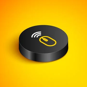Isometric line Wireless computer mouse system icon isolated on yellow background Stock Illustration