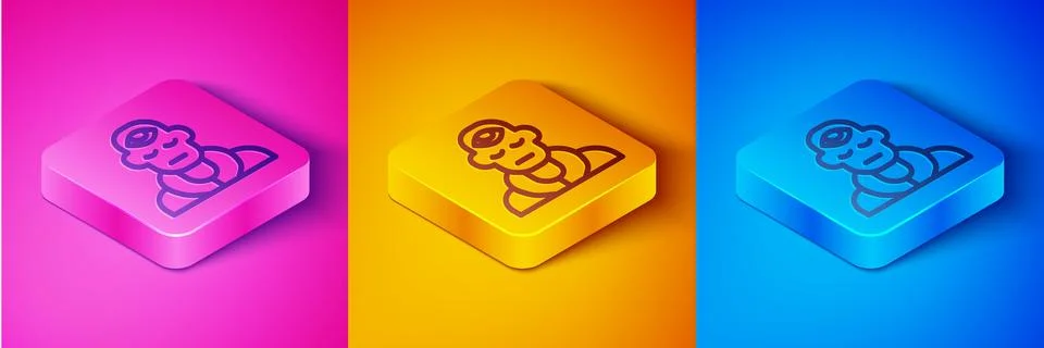Isometric line Wizard warlock icon isolated on pink and orange, blue backgrou Stock-Illustration
