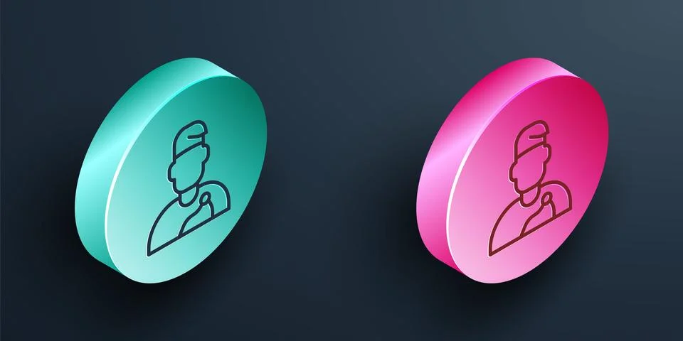 Isometric line Wizard warlock icon isolated on black background. Turquoise an Stock Illustration