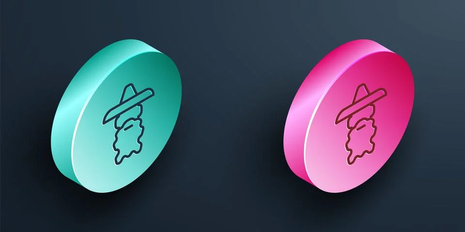 Isometric line Wizard warlock icon isolated on black background. Turquoise an Stock Illustration