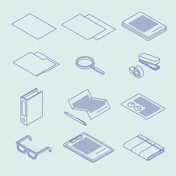 Isometric Linear Document Icon Set Stock Illustration