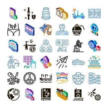Isometric linear icons graphic design set collection 스톡 일러스트