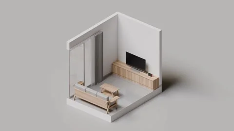 Isometric Living Room 3D Render Animation Stock Footage 273866645