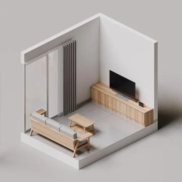 Isometric Living Room 3D Render illustration Stock Illustration