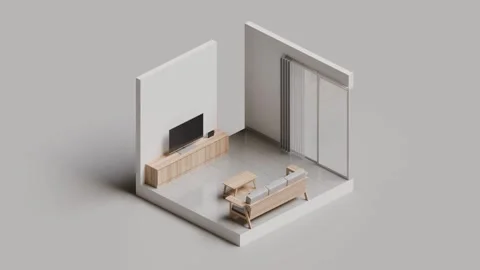 Isometric Living Room Interior 3D Render illustration Stock Footage 273954081