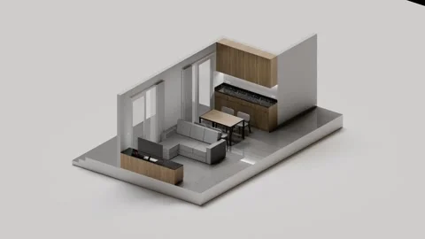 Isometric Living Room Loop Animation Stock Footage 266744409