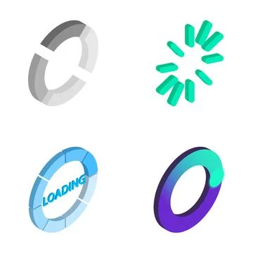 Isometric loading bars and buffering icons set 스톡 일러스트