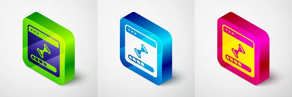Isometric Loading a data window with a progress bar icon isolated on grey Illustrazione stock