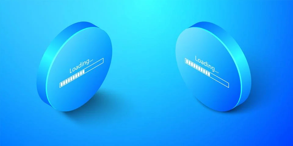 Isometric Loading icon isolated on blue background. Progress bar icon. Blue Stock Illustration