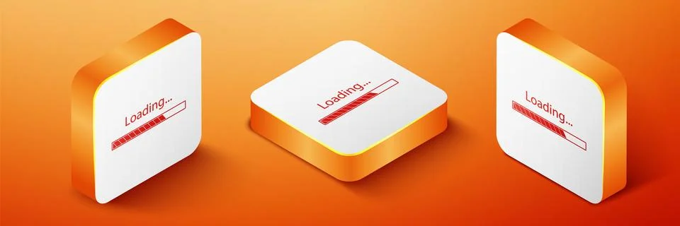 Isometric Loading icon isolated on orange background. Progress bar icon. Orange Stock Illustration