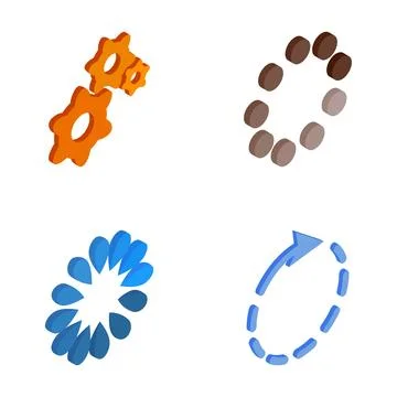 Isometric loading progress and refresh icons set Illustrazione stock