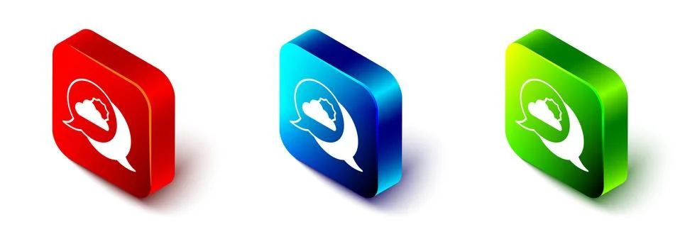 Isometric Location cloud icon isolated on white background. Red, blue and green Stock Illustration