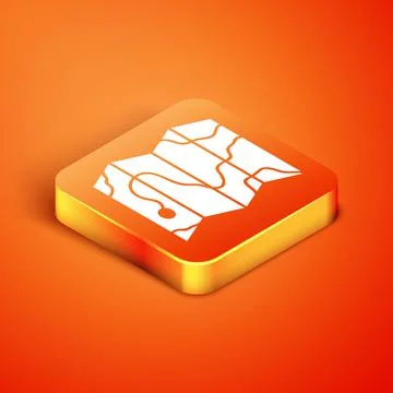 Isometric Location of the forest on a map icon isolated on orange background Illustrazione stock