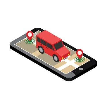 Isometric location. Mobile geo tracking. Map Stock Illustration