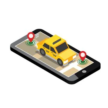 Isometric location. Mobile geo tracking. Map. Taxi Stock Illustration