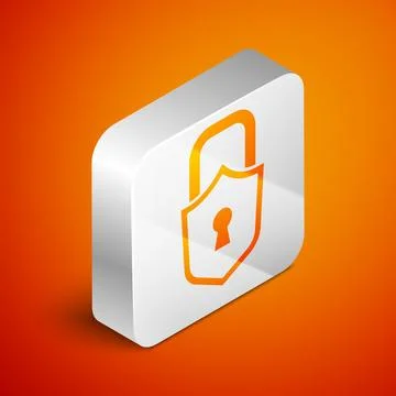 Isometric Lock icon isolated on orange background. Padlock sign. Security, .. Stock Illustration