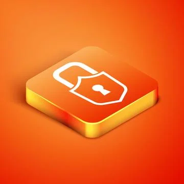 Isometric Lock icon isolated on orange background. Padlock sign. Security, .. Stock Illustration