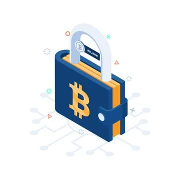 Isometric Locked Bitcoin Wallet Stock Illustration