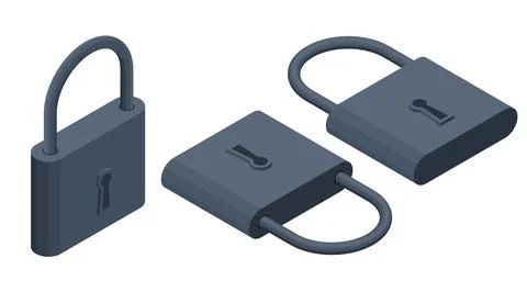 Isometric Locked Black Padlock on the white background. Stock Illustration