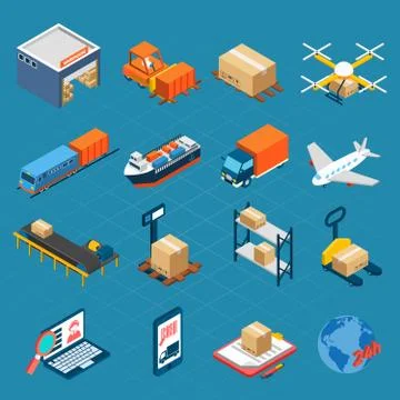 Isometric Logistic Icons Stock Illustration