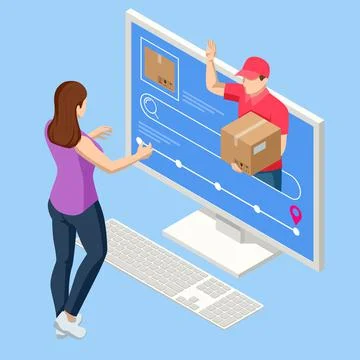 Isometric Logistics and Delivery concept. Delivery home and office. City Stock Illustration