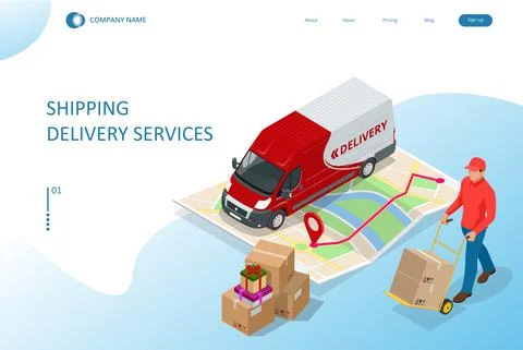 Isometric Logistics and Delivery concept. Delivery home and office. City イラスト素材