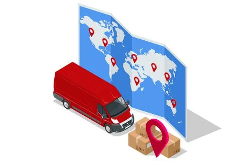Isometric Logistics and Delivery concept. Worldwide Shipping. Delivery home and Stock Illustration