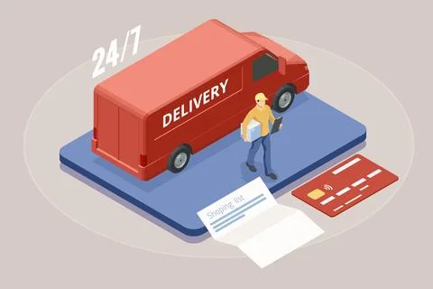 Isometric Logistics and Delivery. Free, Express, Home or Fast delivery. Delivery Stock Illustration