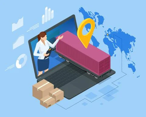 Isometric Logistics and Delivery Train freight. Cargo railroad industry イラスト素材