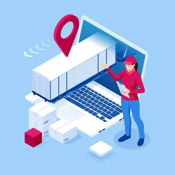 Isometric Logistics and Delivery Train freight. Cargo railroad industry イラスト素材