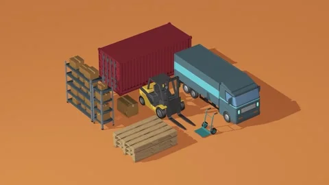 Isometric Logistics and Warehouse Equipment Set 3D Animation in 4K Stock Footage 341475500