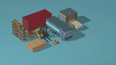 Isometric logistics and warehouse equipment set with truck and forklift Stock Footage 344170422