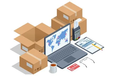 Isometric Logistics, Business logistics, Warehouse Logistic, Online delivery Illustrazione stock