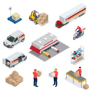 Isometric Logistics icons set of different transportation distribution vehicles Illustrazione stock