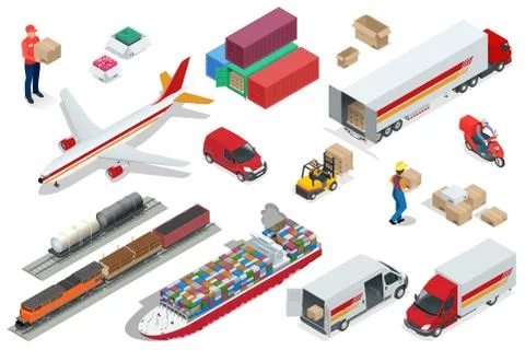 Isometric Logistics icons set of different transportation distribution vehicles イラスト素材